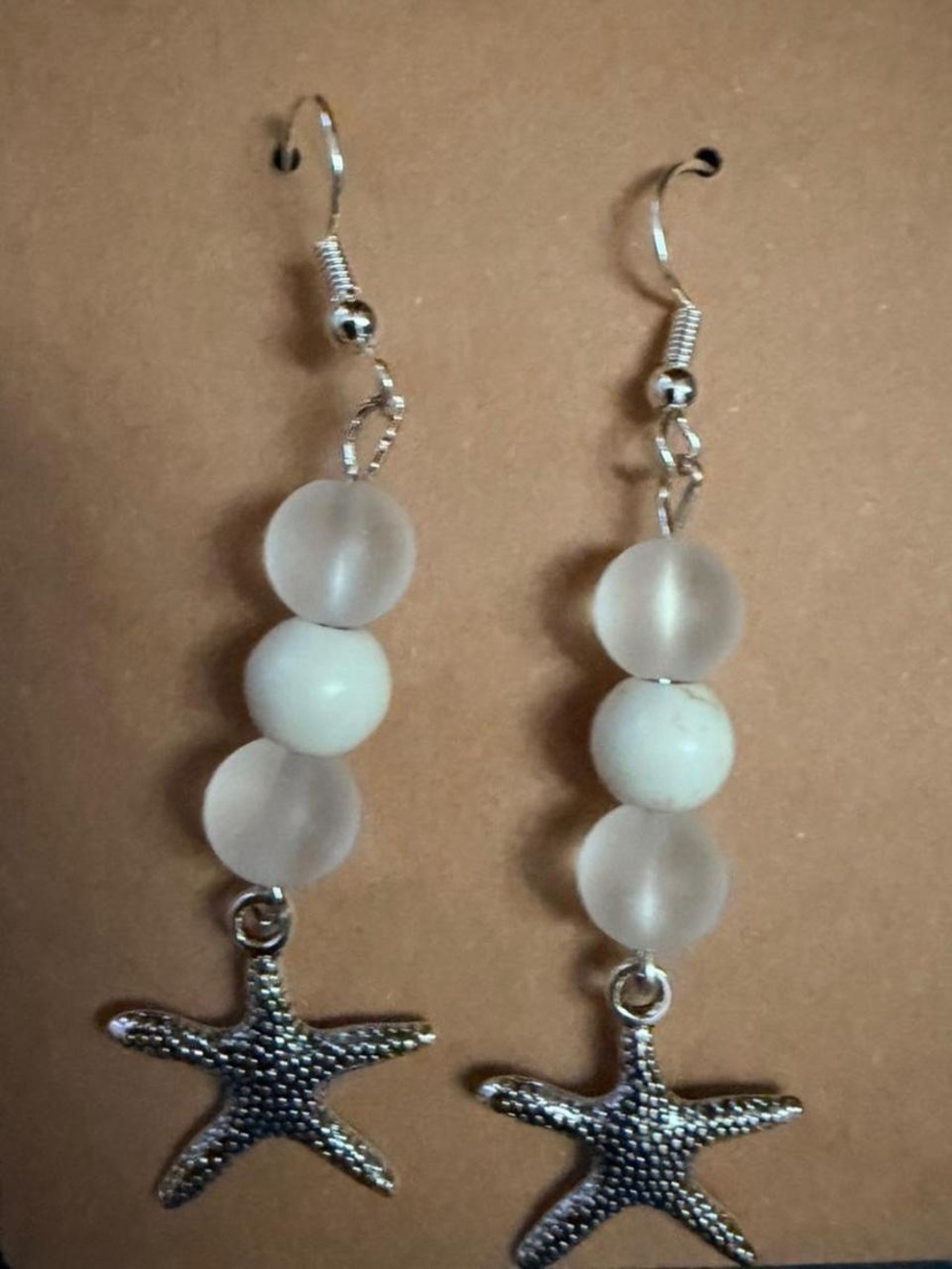 Handmade Silver Starfish Dangle Earrings Beach Ocean Coastal Jewelry
